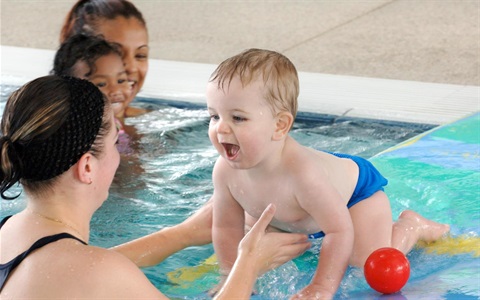 Toddler on floating mat